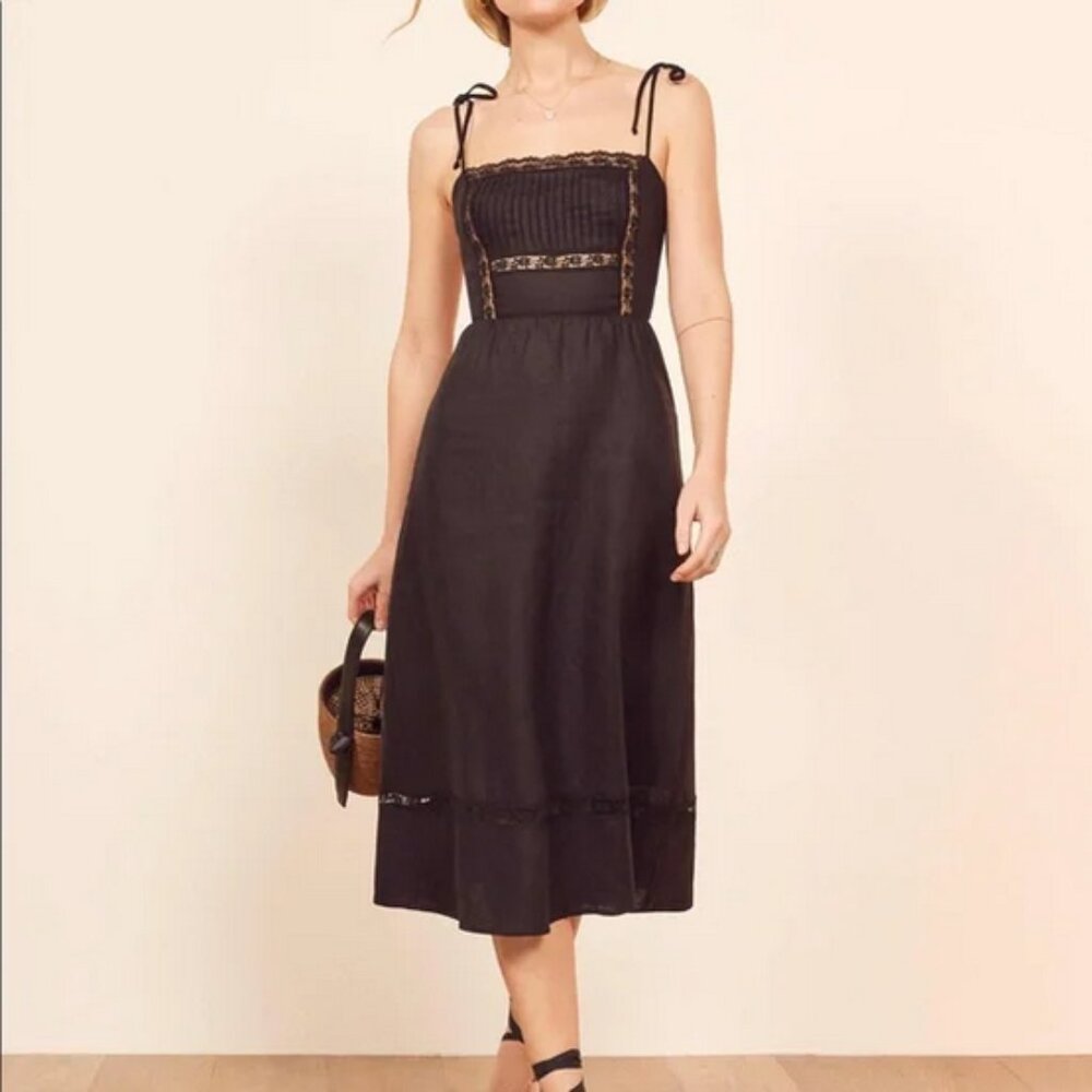 Reformation Wyoming Linen Dress Black Sz 2 NWOT